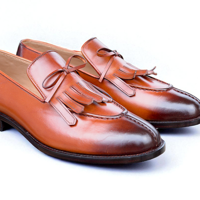 Crafted leather handmade men classic brown fringes tassel loafers dress shoes - Thumbnail 2