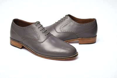 Crafted Leather Classic Gray Leather Oxford Lace up Dress Shoes