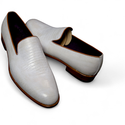 Crafted leather classic white crocodile moccasin loafer dress shoes - Thumbnail 2