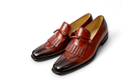 Crafted Leather Classic Brown Leather Fringes Tassel Loafers Dress Shoes