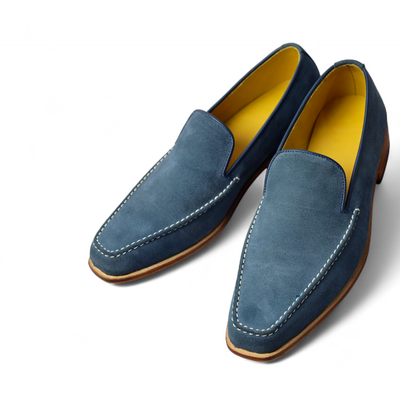 Crafted leather classic men blue suede leather moccasin loafers dress shoes - Thumbnail 3