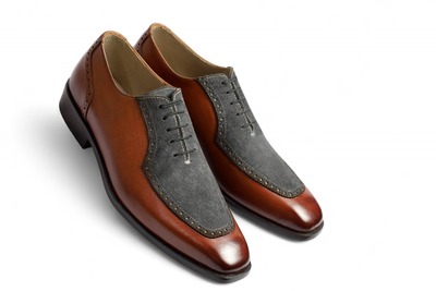 Crafted Leather Classic Brown Calf Gray Suede Leather Oxford Lace up Dress Shoes