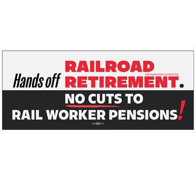 BUMPER STICKER: "Hands Off Railroad Retirement: No Cuts to Rail Worker Pensions" (choose desired amount from drop-down menu)