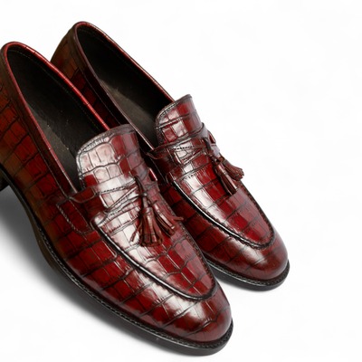 Crafted leather men classic tassel loafers crocodile leather slip on formal shoes - Thumbnail 2