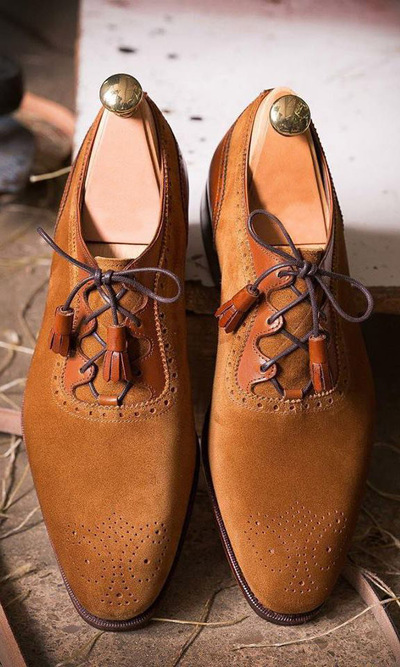 Hand Stitch Unique Style Brogue Round Toe Formal Shoes Brown Edition
