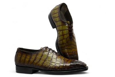 Crafted Leather Classic Green Black Crocodile/Alligator Leather Dress Shoes
