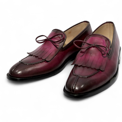 Crafted leather classic men purple patina leather tassel loafers dress shoes - Thumbnail 3