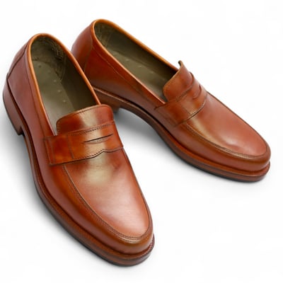 Crafted leather classic brown leather moccasin loafer dress shoes - Thumbnail 1