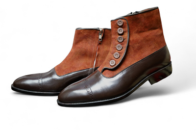 Crafted Leather Men Brown Suede Ankle High Button Boot