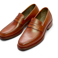 Crafted Leather Classic Brown Leather Moccasin Loafer Dress Shoes - Thumbnail 1