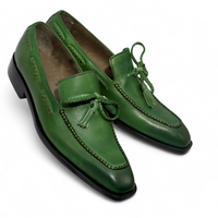 Crafted Leather Men Classic Green Leather Tassel Loafers Dress Shoes - Thumbnail 1