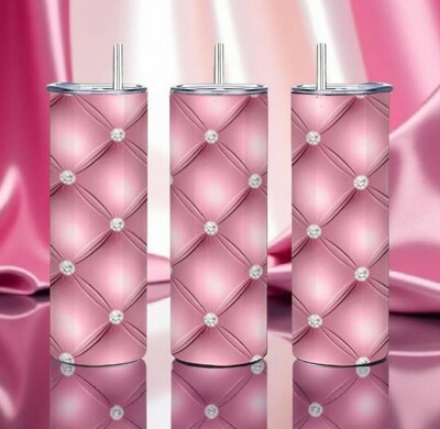 Luxe Pink Tufted Velvet Diamond Pattern 20oz Tumbler | Free Ship
