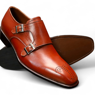 Crafted leather handmade brown leather monk strap dress shoes - Thumbnail 3