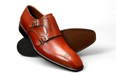 Crafted Leather Handmade Brown Leather Monk Strap Dress Shoes