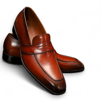 crafted leather classic brown leather moccasin loafer dress shoes - Thumbnail 1