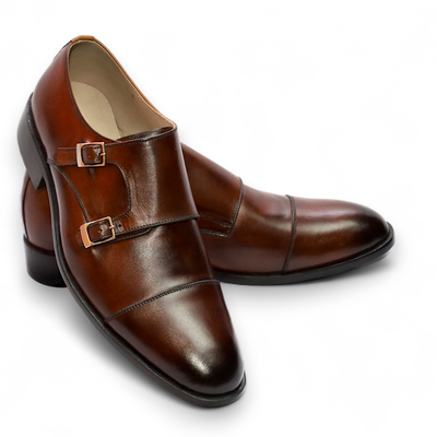 Crafted leather handmade dark brown leather monk strap dress shoes - Thumbnail 2