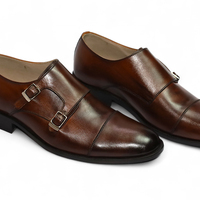 Crafted Leather Handmade Dark Brown Leather Monk Strap Dress Shoes - Thumbnail 1