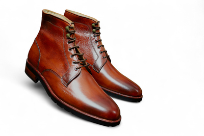 Crafted Leather Classic Men Brown Leather Ankle High Lace up Boot