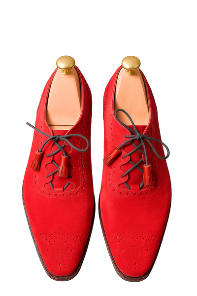 Hot Sale Men's Handmade Red Brogue Style Genuine Suede Lace Up Christmas Gift Shoes