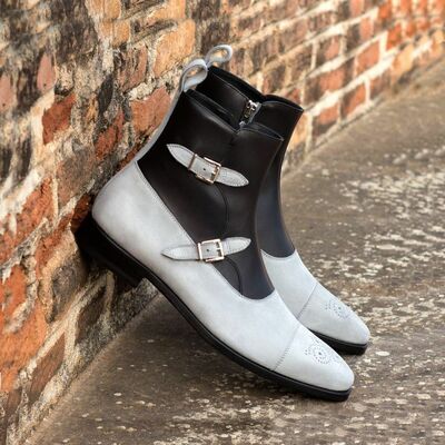 Double Monk Leather Two Tone Boots