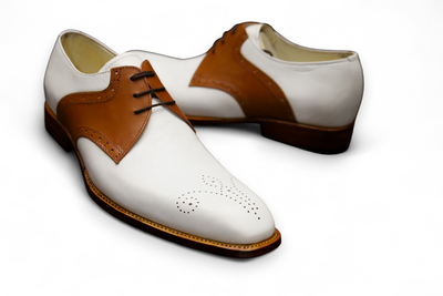 Crafted Leather Classic Brown White Leather Lace up Dress Shoes