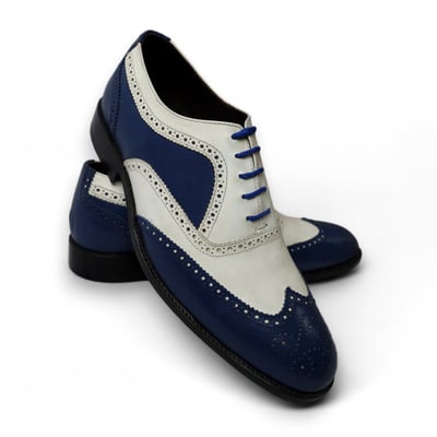 Crafted leather classic men blue white leather lace up dress shoes - Thumbnail 2