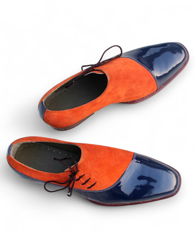 Crafted Leather Classic Blue Patent Suede Leather Side Laces Dress Shoes