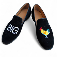 Crafted Leather Classic Black Velvet Moccasin Loafers Dress Shoes - Thumbnail 1