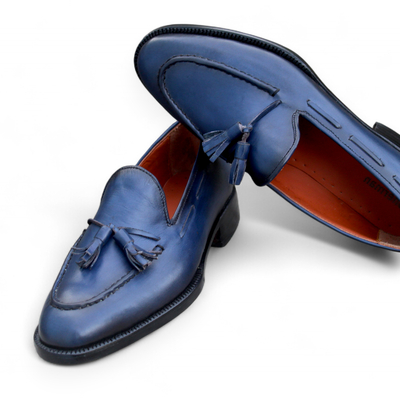 Crafted leather classic blue leather tassel loafers dress shoes - Thumbnail 3