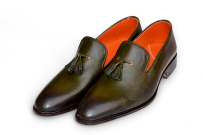 Crafted Leather Green Leather Tassel Loafers Dress Shoes