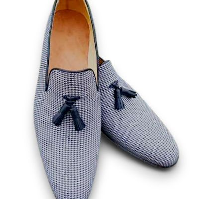 Crafted leather custom made men shoes black & white fabric calf-skin leather tassel loafers dress - Thumbnail 2