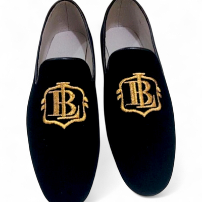 Crafted leather classic black velvet loafers dress shoes - Thumbnail 1