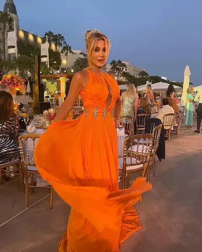 Sexy Orange Chiffon A Line Prom Party Dresses For Women High Neck With Sparkly Beaded Floor Length Formal Birthday Evening Gowns