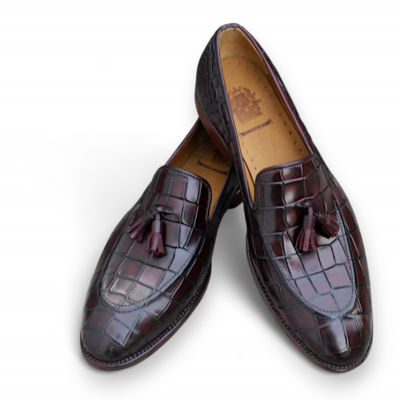 Crafted leather classic dark brown crocodile/alligator leather tassel loafers shoes - Thumbnail 1