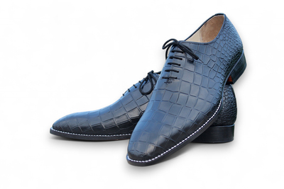 Crafted Leather Handmade Men Black Crocodile Leather Lace up Dress Shoes
