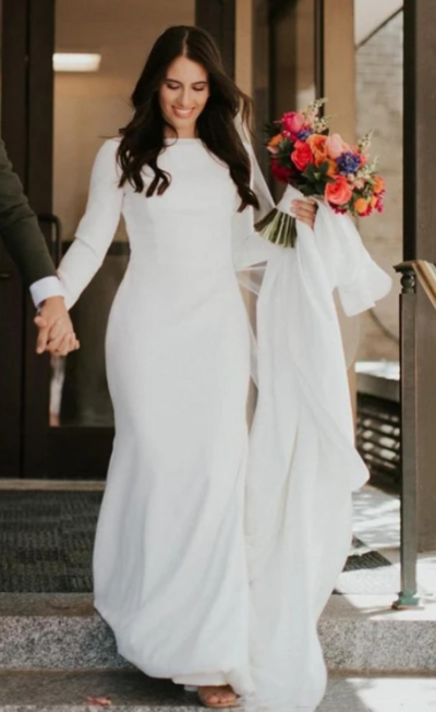 Elegant Long Sleeve Conservative Wedding Dress