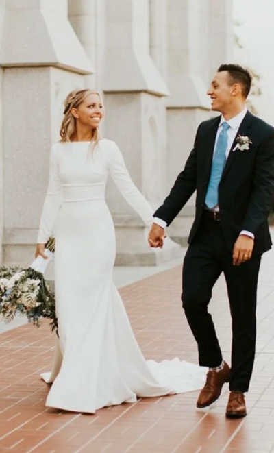 Modest Mermaid Long Sleeve White Wedding Dress
