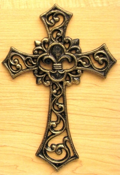 Fleur-De-Lis Cast Iron Cross Set of 16 – Elegant Brushed Gold Wall Crosses for Home & Office Décor | Limited Time Sale