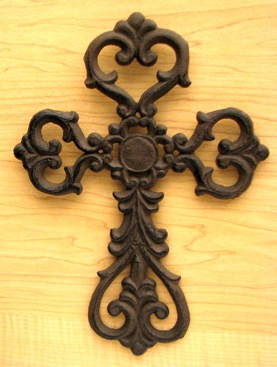 Medium Cast Iron Scroll Cross Set of 12 – Rustic Fleur-De-Lis Wall Crosses with Hangers | Limited Time Sale