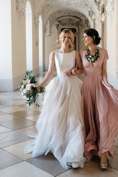 Gorgeous A-Line Satin Ivory Tulle Wedding Dresses
