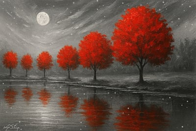 Whispers Beneath the Crimson Moon Landscape