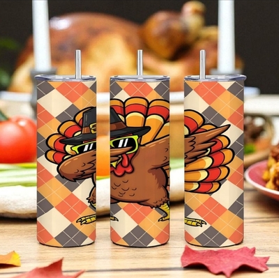 Gobble 'Til You Wobble Turkey Dab Graphic Art Fall Holiday Tumbler | Free Ship