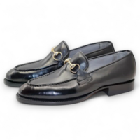 Crafted Leather Black Leather Moccasin Loafers Dress Shoes - Thumbnail 1