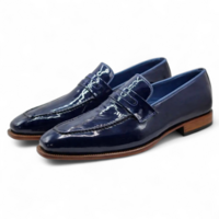 Crafted Leather Blue Patent Leather Moccasin Loafers Dress Shoes - Thumbnail 1