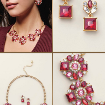 Ruby rose necklace and earring set - Thumbnail 2