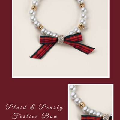 Plaid & pearly festive bow bracelet - Thumbnail 4