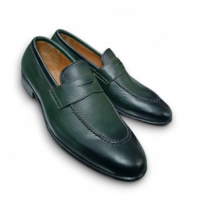 Crafted Leather Green Leather Moccasin Loafer Slip on Dress Shoes  - Thumbnail 1