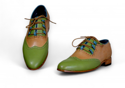 Crafted Leather Classic New Mens Green Brown Leather Wingtip Oxord Dress Shoes