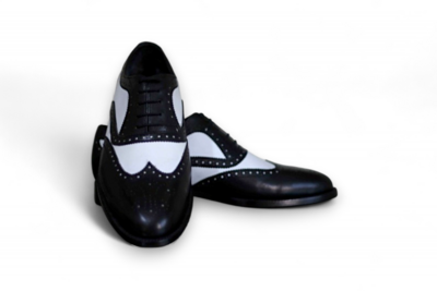 Crafted Leather Men Black White Classic Wingtip Oxford Lace up Dress Shoes