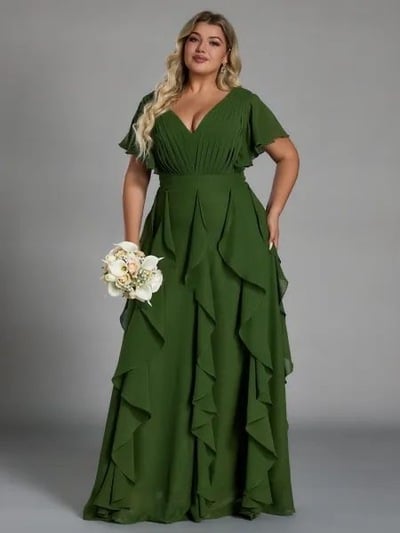 Olive Green Bridesmaid Dresses Chiffon Floor Length